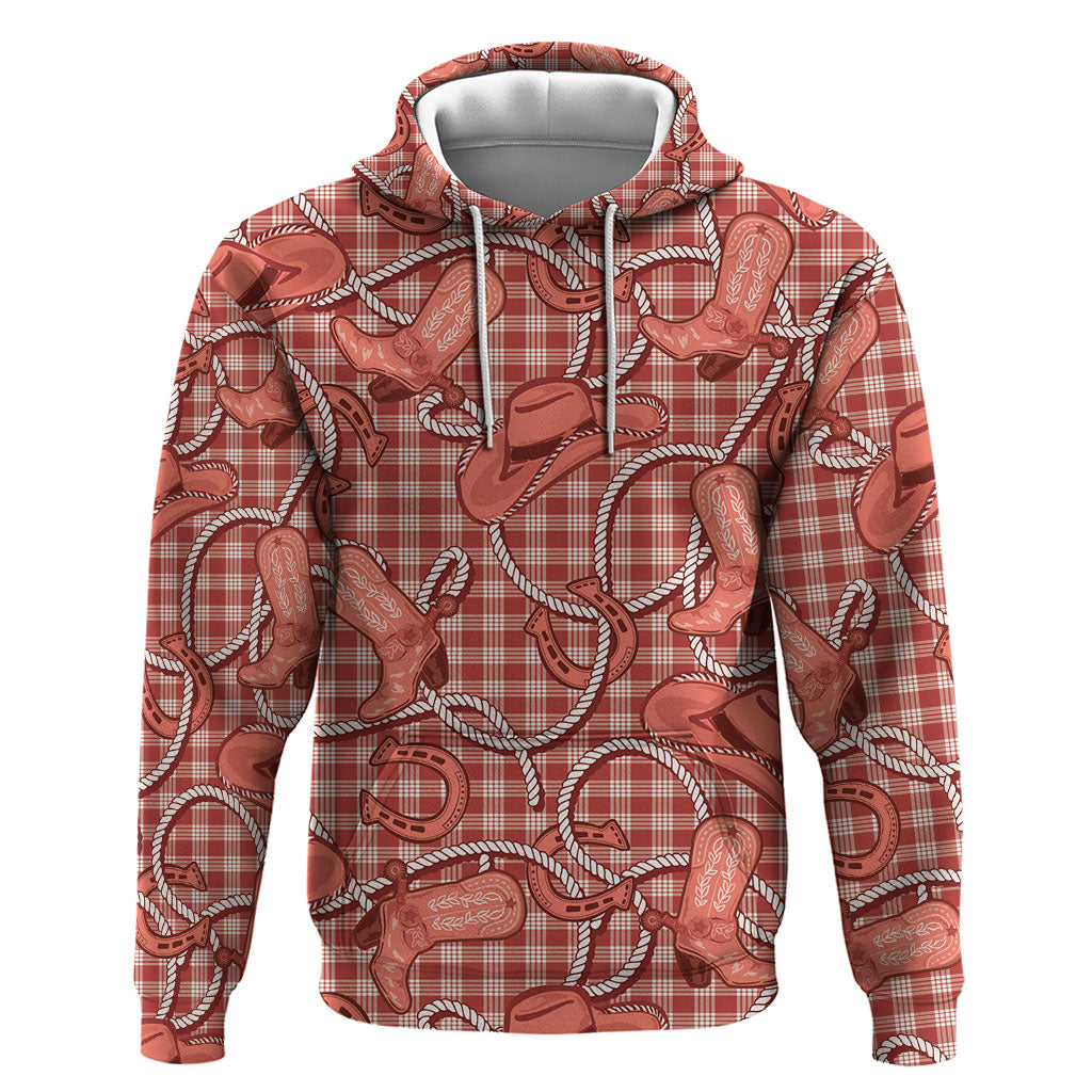 Red Hawaii Palaka Cowboy Hoodie Hawaiian Paniolo Festival Spirit LT19 Pullover Hoodie Red - Polynesian Pride