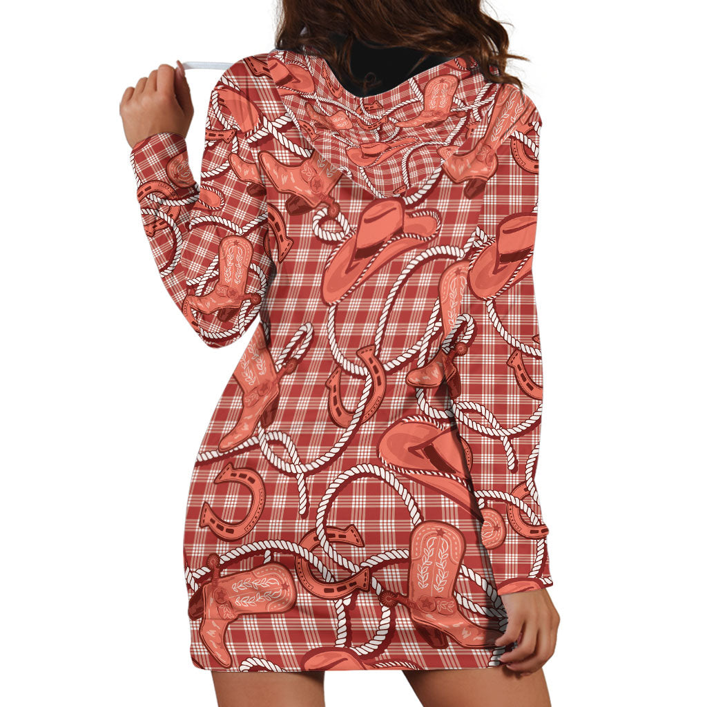 Red Hawaii Palaka Cowboy Hoodie Dress Hawaiian Paniolo Festival Spirit LT19 - Polynesian Pride