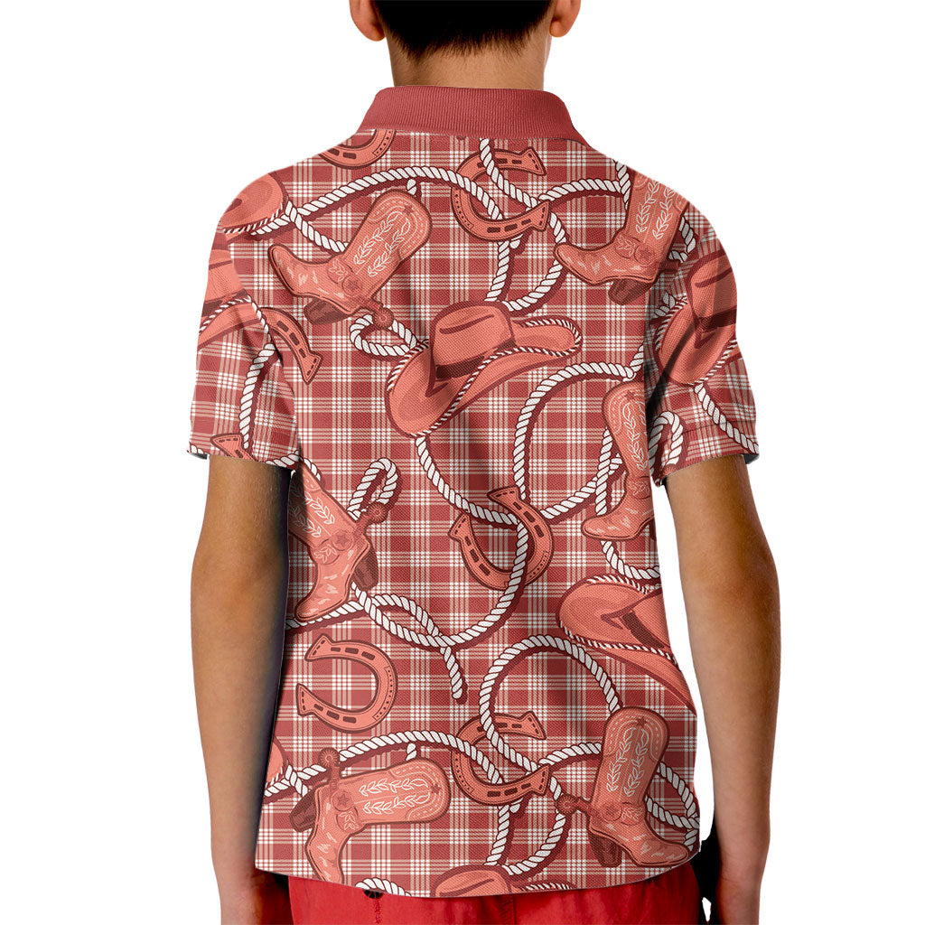 Red Hawaii Palaka Cowboy Kid Polo Shirt Hawaiian Paniolo Festival Spirit LT19 - Polynesian Pride
