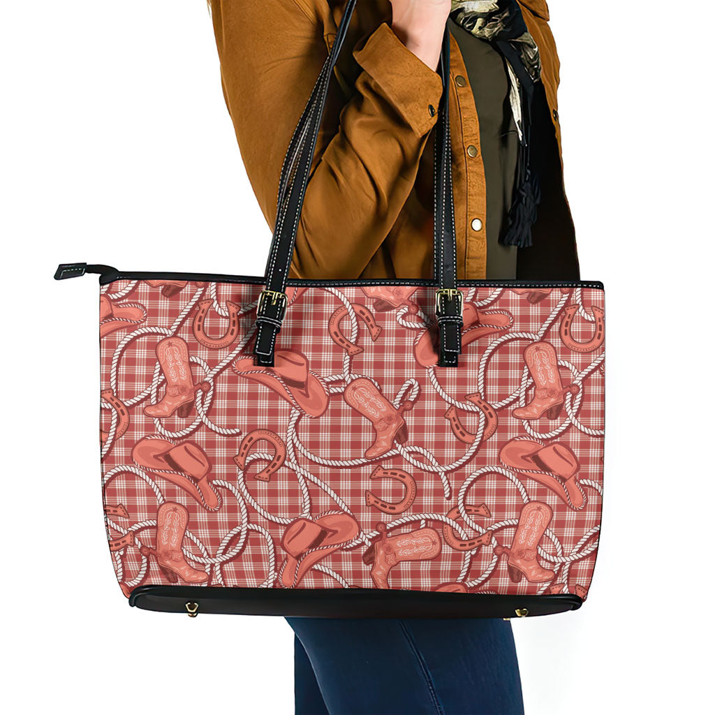 Red Hawaii Palaka Cowboy Leather Tote Bag Hawaiian Paniolo Festival Spirit LT19 - Polynesian Pride