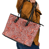 Red Hawaii Palaka Cowboy Leather Tote Bag Hawaiian Paniolo Festival Spirit LT19 - Polynesian Pride