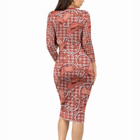 Red Hawaii Palaka Cowboy Long Sleeve Bodycon Dress Hawaiian Paniolo Festival Spirit LT19 - Polynesian Pride