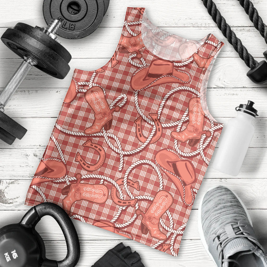 Red Hawaii Palaka Cowboy Men Tank Top Hawaiian Paniolo Festival Spirit LT19 - Polynesian Pride