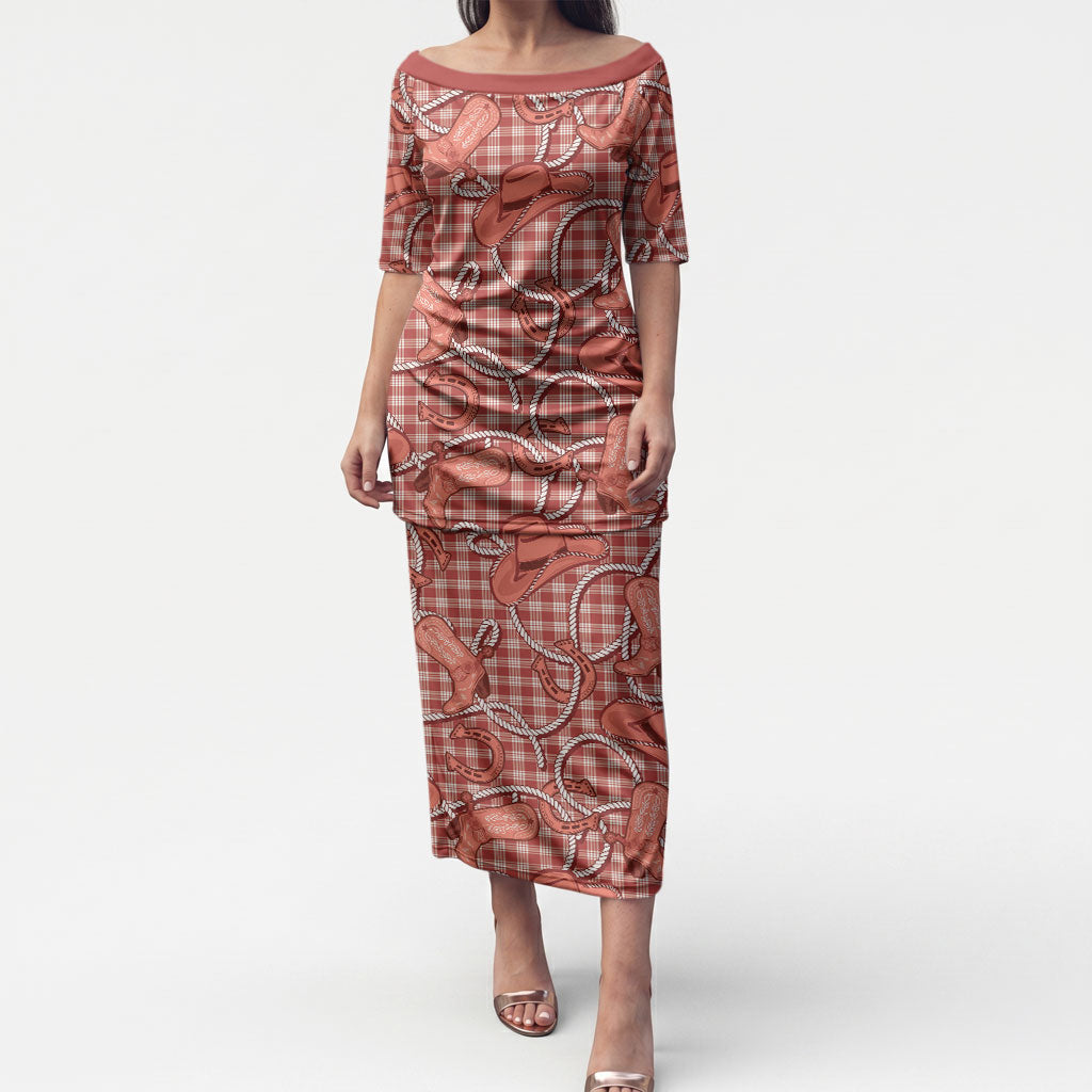 Red Hawaii Palaka Cowboy Puletasi Hawaiian Paniolo Festival Spirit LT19 Long Dress Red - Polynesian Pride