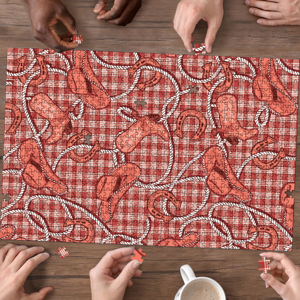 Red Hawaii Palaka Cowboy Puzzle Hawaiian Paniolo Festival Spirit LT19 - Polynesian Pride