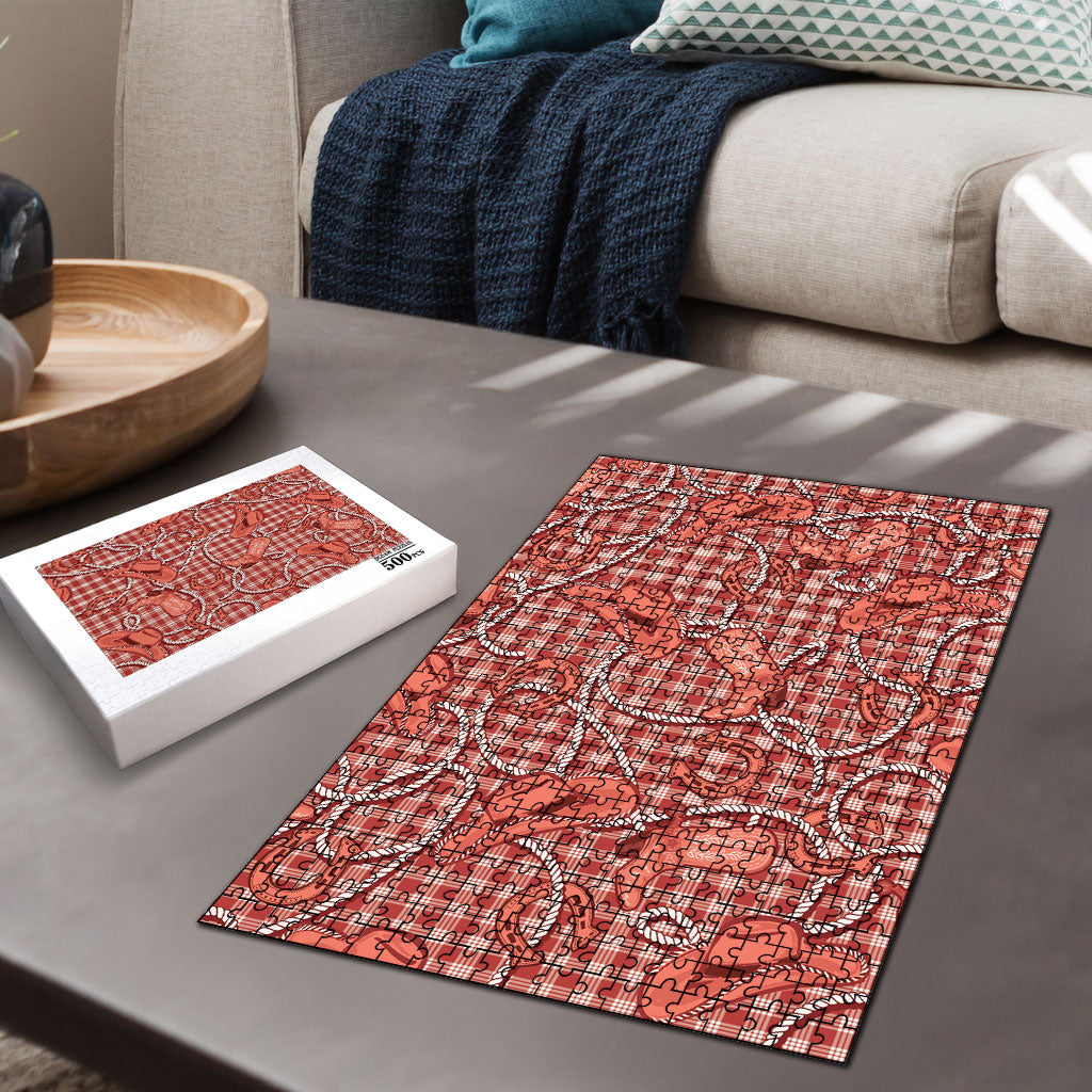 Red Hawaii Palaka Cowboy Puzzle Hawaiian Paniolo Festival Spirit LT19 - Polynesian Pride