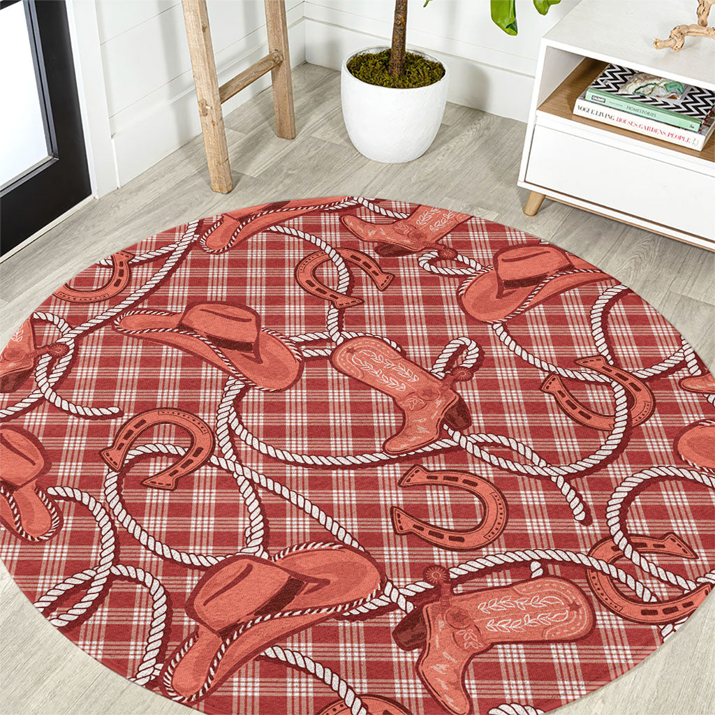 Red Hawaii Palaka Cowboy Round Carpet Hawaiian Paniolo Festival Spirit LT19 Red - Polynesian Pride