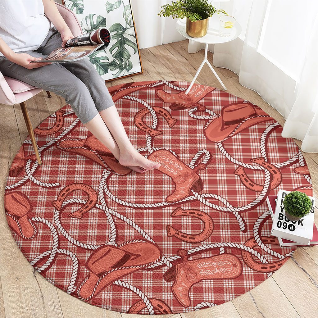 Red Hawaii Palaka Cowboy Round Carpet Hawaiian Paniolo Festival Spirit LT19 - Polynesian Pride