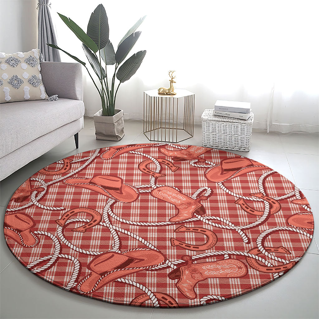 Red Hawaii Palaka Cowboy Round Carpet Hawaiian Paniolo Festival Spirit LT19 - Polynesian Pride