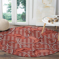 Red Hawaii Palaka Cowboy Round Carpet Hawaiian Paniolo Festival Spirit LT19 - Polynesian Pride