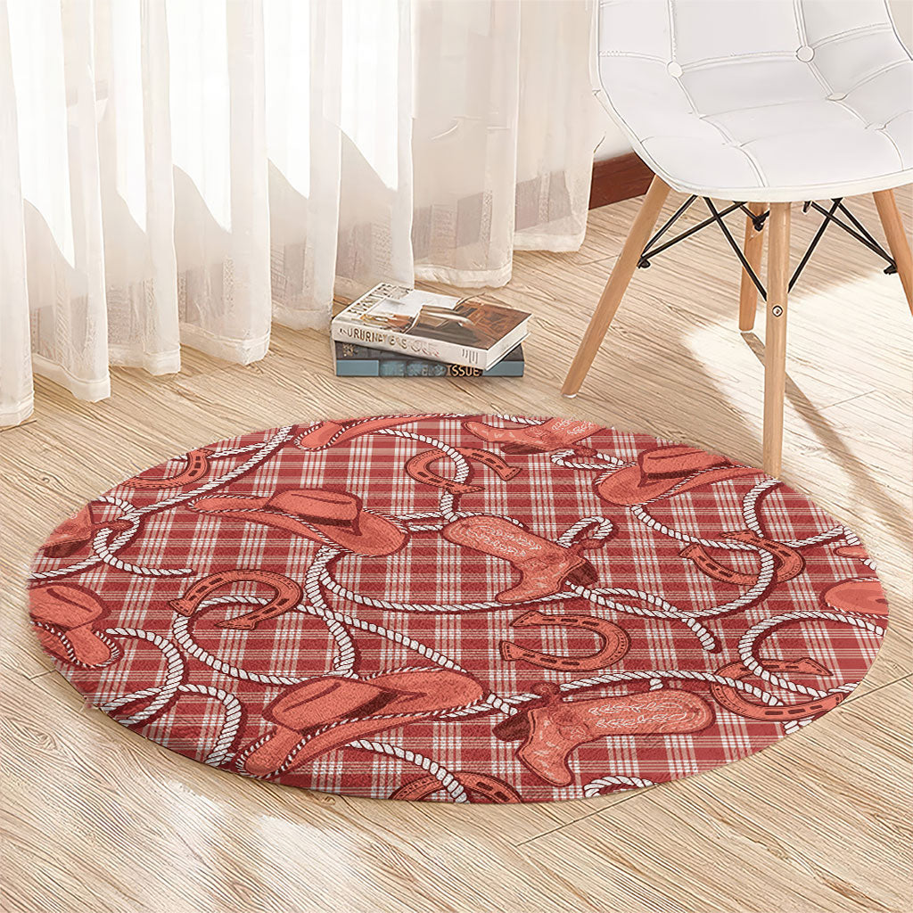 Red Hawaii Palaka Cowboy Round Carpet Hawaiian Paniolo Festival Spirit LT19 - Polynesian Pride