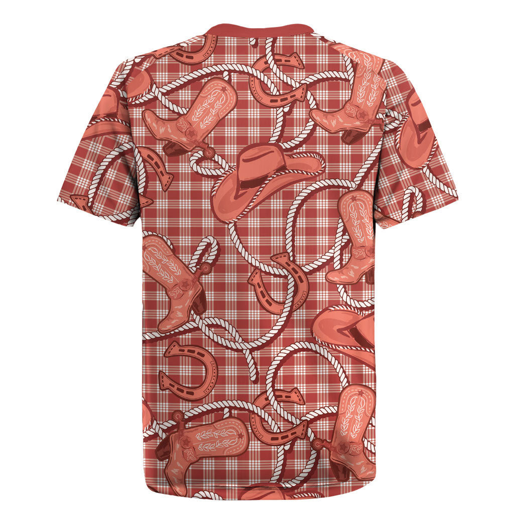 Red Hawaii Palaka Cowboy Rugby Jersey Hawaiian Paniolo Festival Spirit LT19 - Polynesian Pride