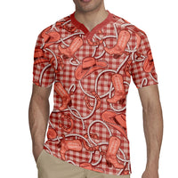 Red Hawaii Palaka Cowboy Rugby Jersey Hawaiian Paniolo Festival Spirit LT19 - Polynesian Pride