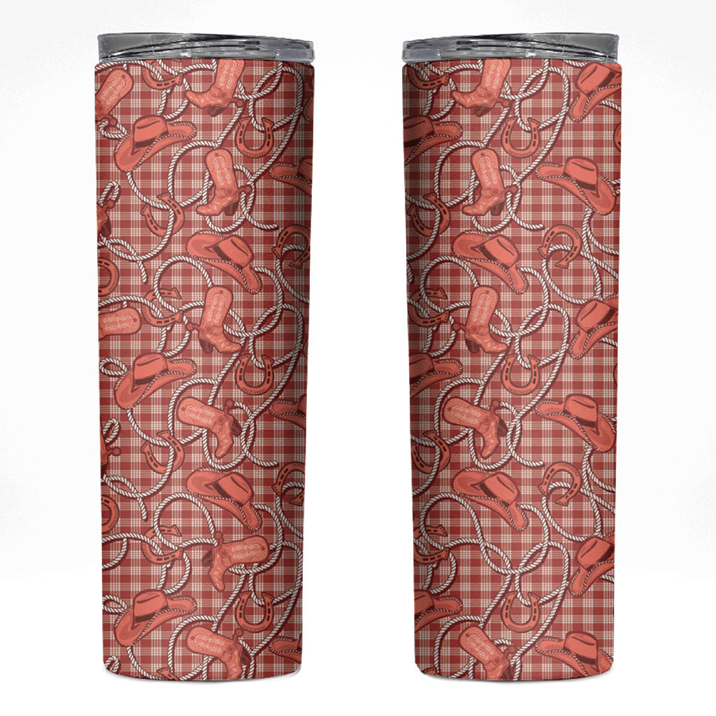 Red Hawaii Palaka Cowboy Skinny Tumbler Hawaiian Paniolo Festival Spirit LT19 Red - Polynesian Pride