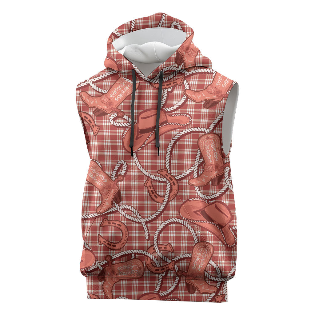 Red Hawaii Palaka Cowboy Sleeveless Hoodie Hawaiian Paniolo Festival Spirit LT19 Red - Polynesian Pride