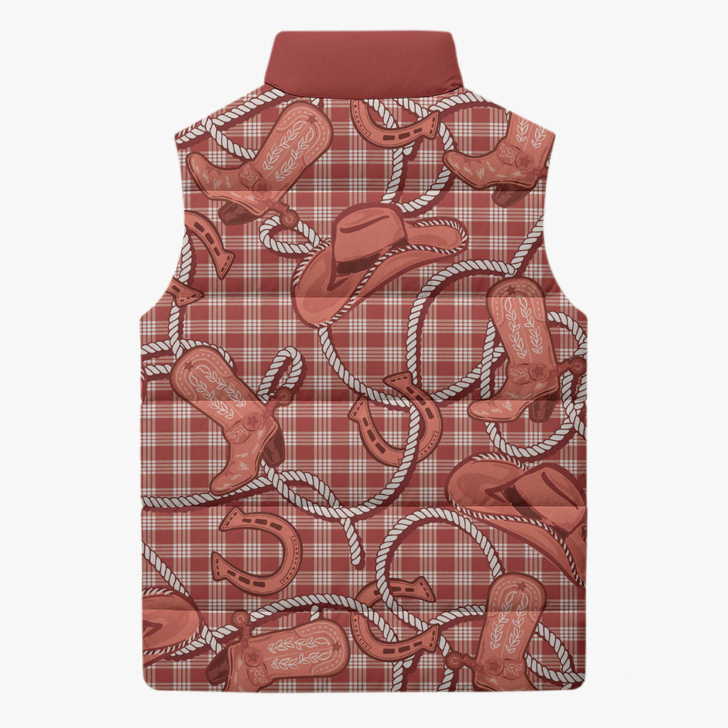 Red Hawaii Palaka Cowboy Sleeveless Puffer Jacket Hawaiian Paniolo Festival Spirit LT19 - Polynesian Pride
