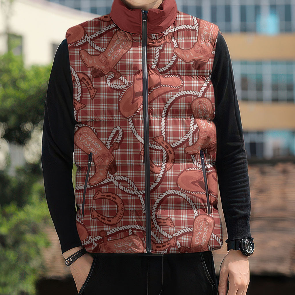 Red Hawaii Palaka Cowboy Sleeveless Puffer Jacket Hawaiian Paniolo Festival Spirit LT19 - Polynesian Pride