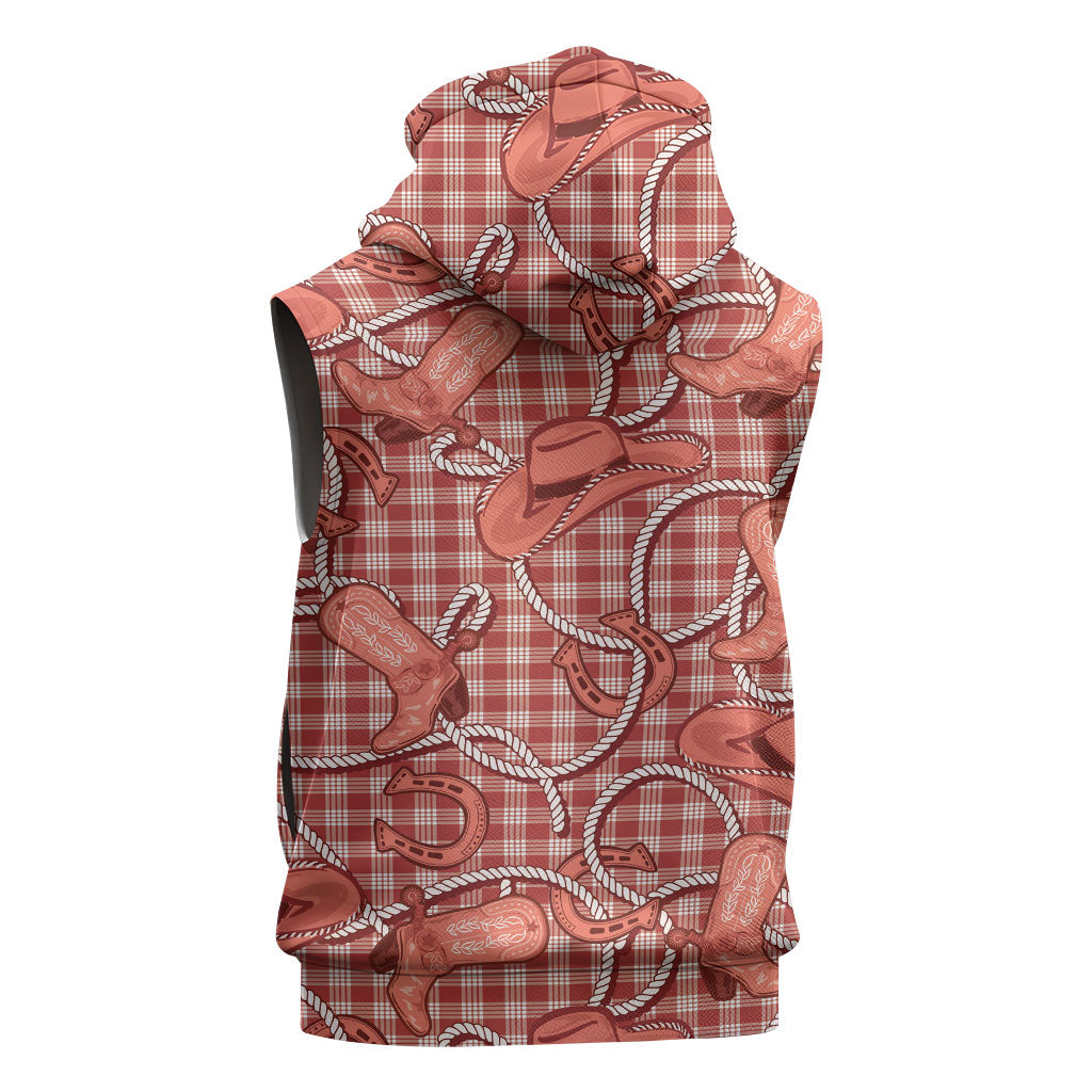 Red Hawaii Palaka Cowboy Sleeveless Zip Hoodie Hawaiian Paniolo Festival Spirit LT19 - Polynesian Pride