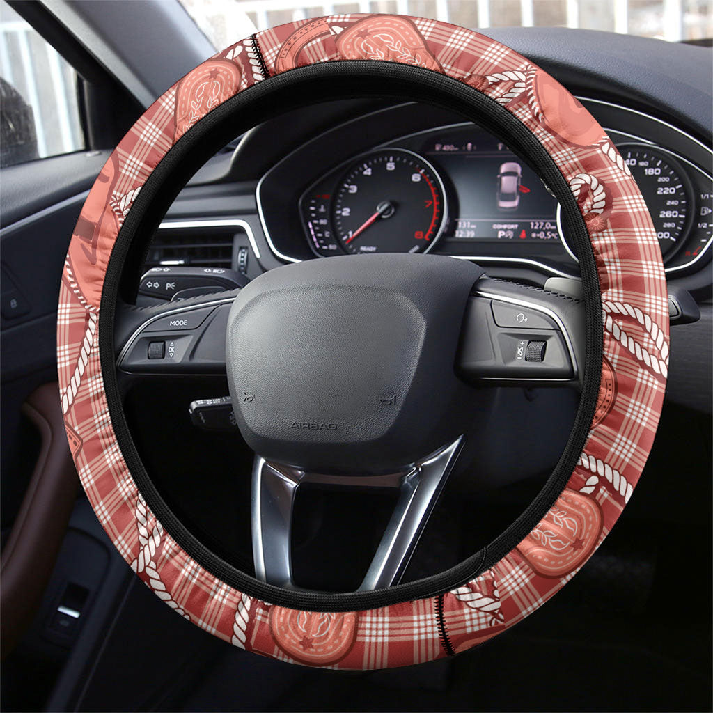 Red Hawaii Palaka Cowboy Steering Wheel Cover Hawaiian Paniolo Festival Spirit LT19 - Polynesian Pride