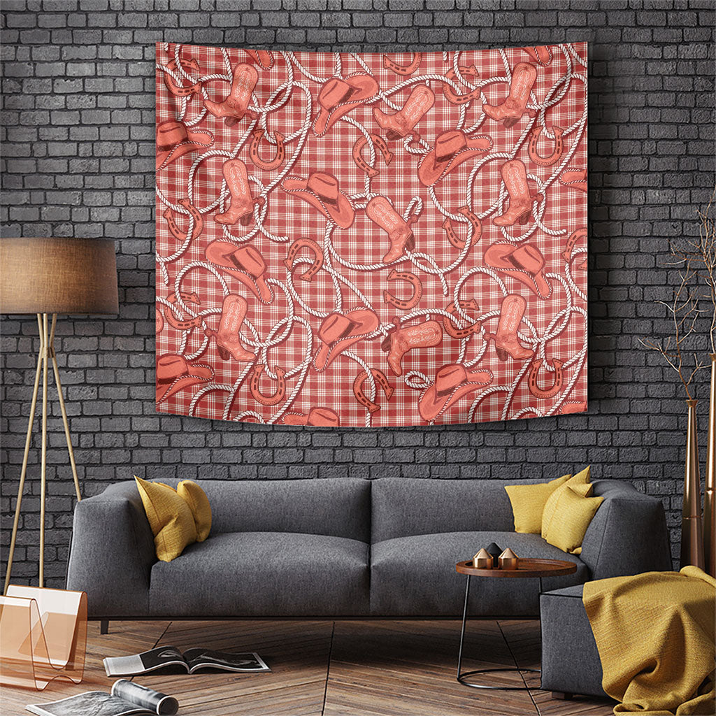 Red Hawaii Palaka Cowboy Tapestry Hawaiian Paniolo Festival Spirit LT19 Red - Polynesian Pride