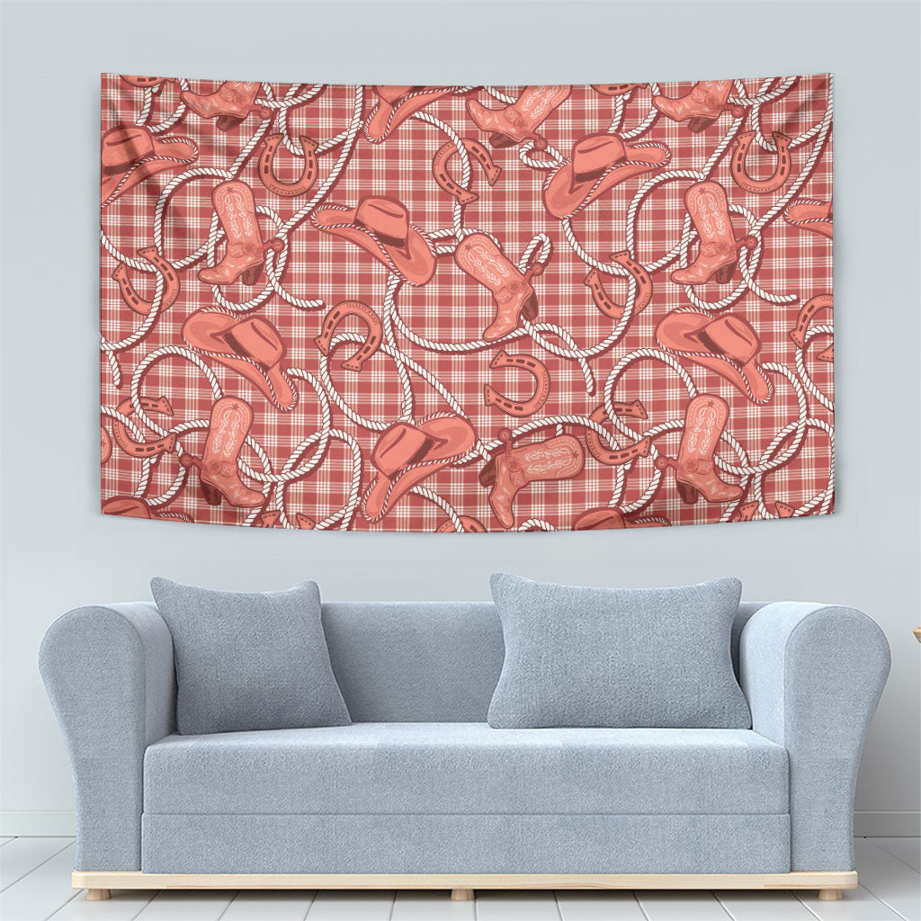 Red Hawaii Palaka Cowboy Tapestry Hawaiian Paniolo Festival Spirit LT19 - Polynesian Pride
