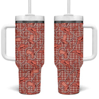 Red Hawaii Palaka Cowboy Tumbler With Handle Hawaiian Paniolo Festival Spirit LT19 One Size: 40 oz Red - Polynesian Pride