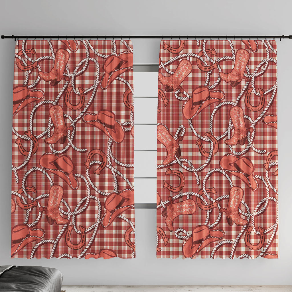 Red Hawaii Palaka Cowboy Window Curtain Hawaiian Paniolo Festival Spirit LT19 With Hooks Red - Polynesian Pride