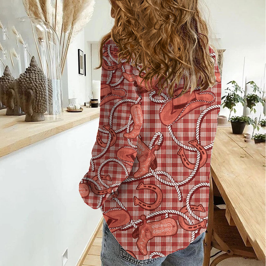 Red Hawaii Palaka Cowboy Women Casual Shirt Hawaiian Paniolo Festival Spirit LT19 - Polynesian Pride
