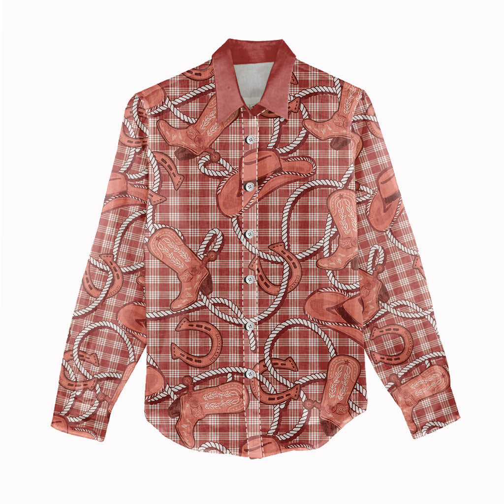Red Hawaii Palaka Cowboy Women Casual Shirt Hawaiian Paniolo Festival Spirit LT19 - Polynesian Pride