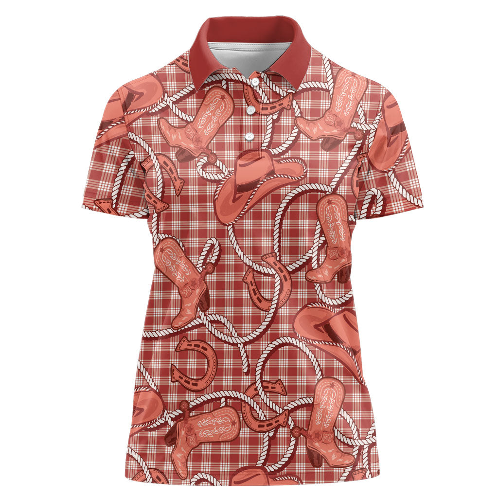 Red Hawaii Palaka Cowboy Women Polo Shirt Hawaiian Paniolo Festival Spirit LT19 Female Red - Polynesian Pride