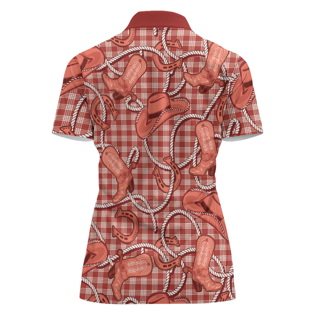 Red Hawaii Palaka Cowboy Women Polo Shirt Hawaiian Paniolo Festival Spirit LT19 - Polynesian Pride