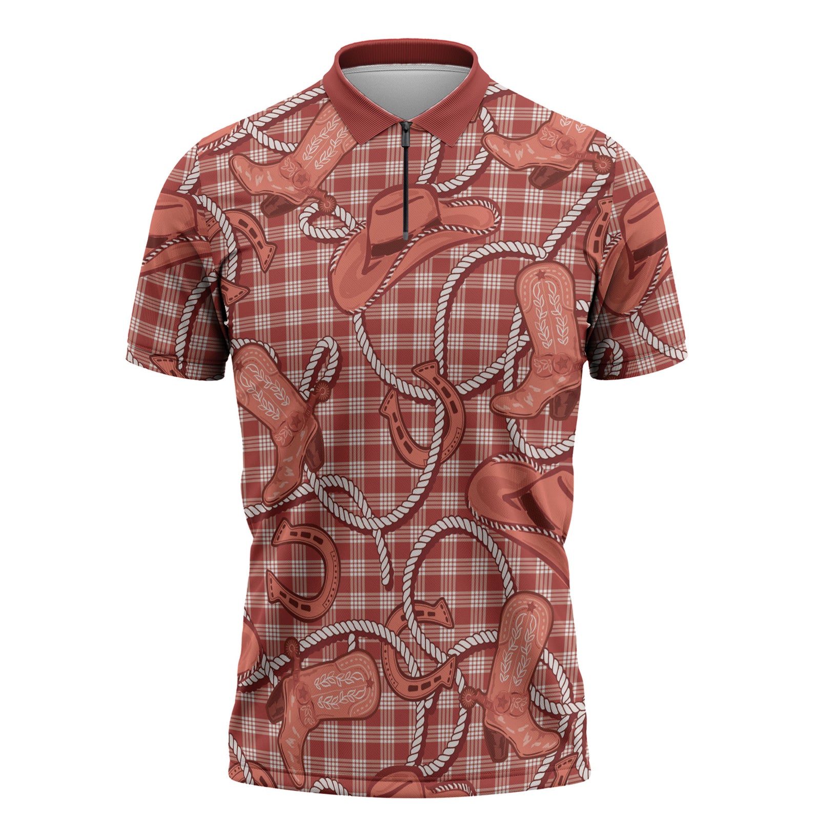 Red Hawaii Palaka Cowboy Zipper Polo Shirt Hawaiian Paniolo Festival Spirit LT19 Red - Polynesian Pride