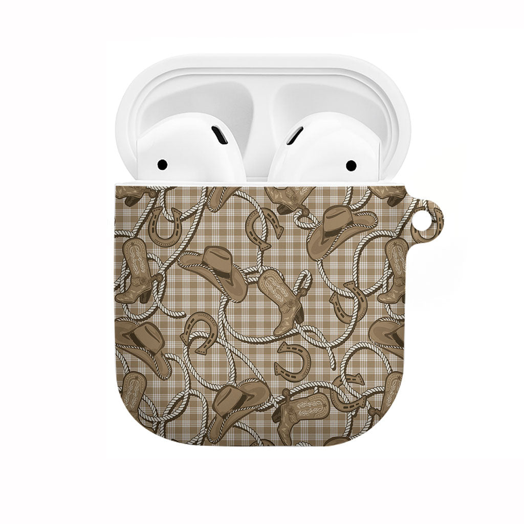 Beige Hawaii Palaka Cowboy AirPods Case Hawaiian Paniolo Festival Spirit LT19 Beige - Polynesian Pride