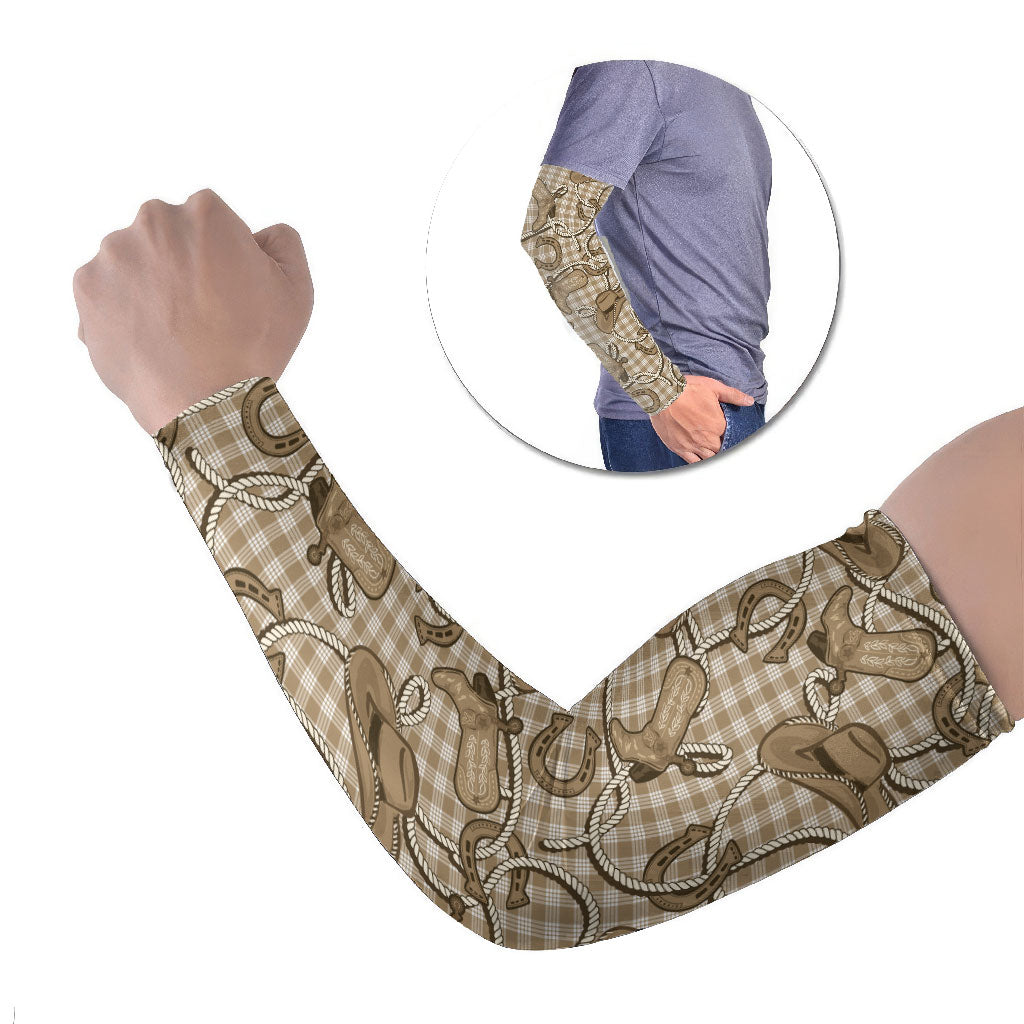 Beige Hawaii Palaka Cowboy Arm Sleeves Hawaiian Paniolo Festival Spirit LT19 Set of 2 Beige - Polynesian Pride