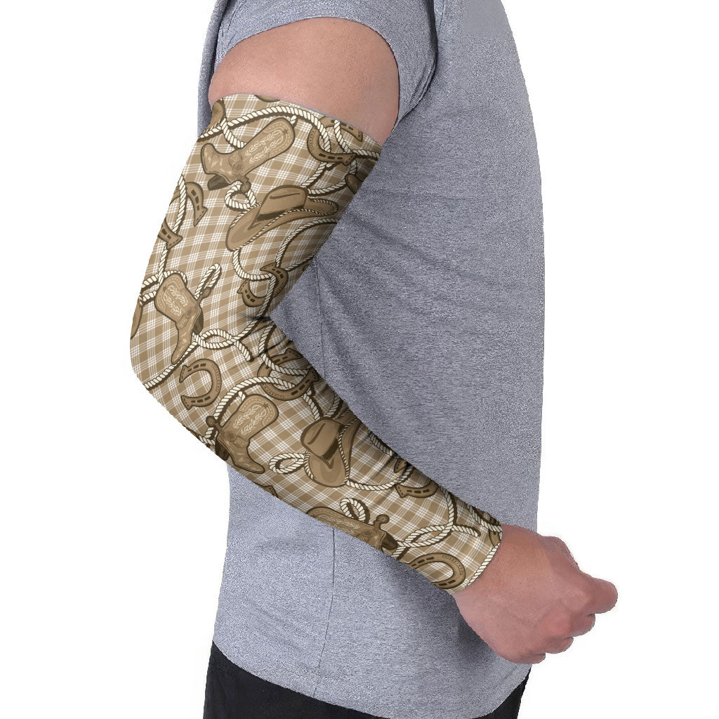 Beige Hawaii Palaka Cowboy Arm Sleeves Hawaiian Paniolo Festival Spirit LT19 - Polynesian Pride