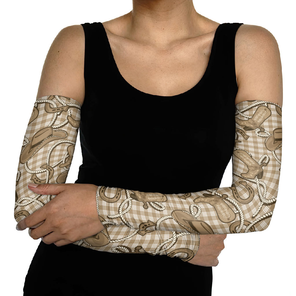 Beige Hawaii Palaka Cowboy Arm Sleeves Hawaiian Paniolo Festival Spirit LT19 - Polynesian Pride