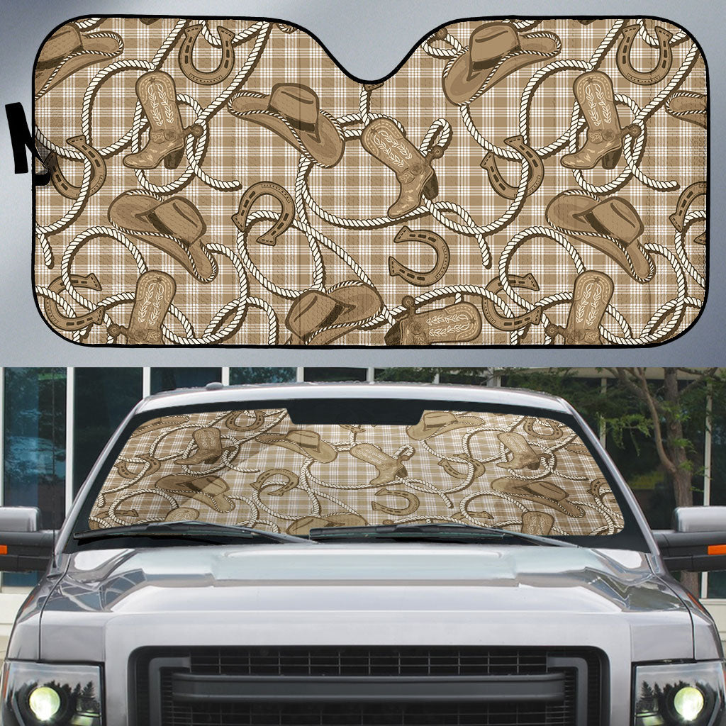 Beige Hawaii Palaka Cowboy Auto Sun Shade Hawaiian Paniolo Festival Spirit LT19 Beige - Polynesian Pride
