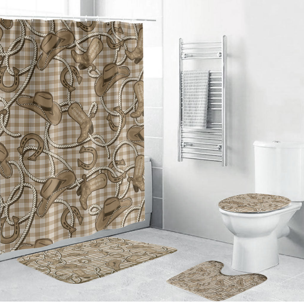 Beige Hawaii Palaka Cowboy Bathroom Set Hawaiian Paniolo Festival Spirit LT19 Bathroom Set (4 pcs) Beige - Polynesian Pride