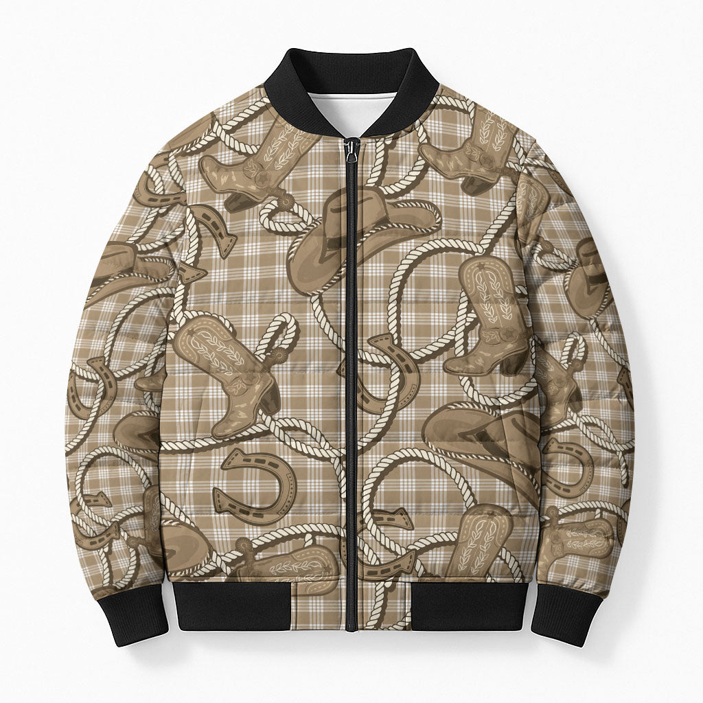 Beige Hawaii Palaka Cowboy Bomber Puffer Jacket Hawaiian Paniolo Festival Spirit LT19 Unisex Beige - Polynesian Pride