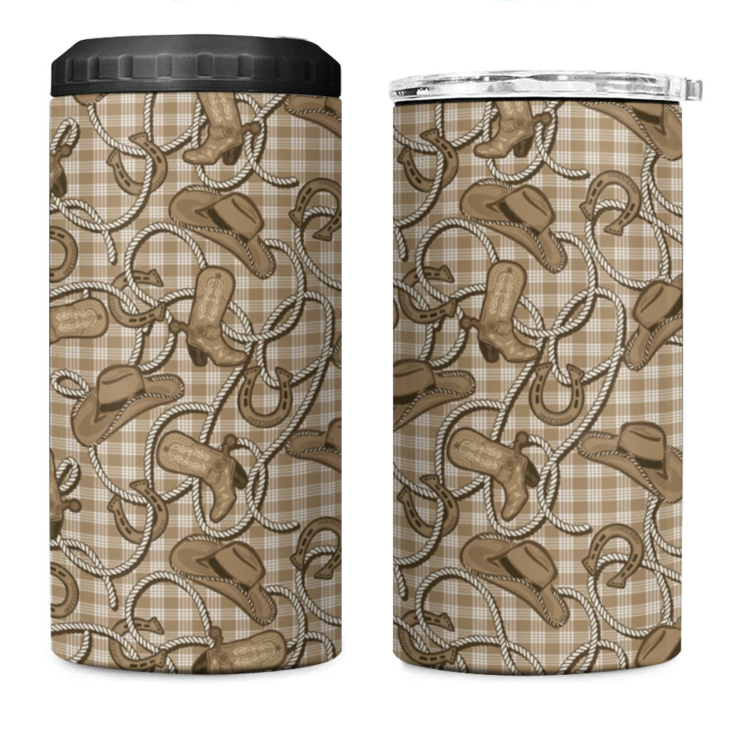 Beige Hawaii Palaka Cowboy 4 in 1 Can Cooler Tumbler Hawaiian Paniolo Festival Spirit LT19 One Size: 16 oz Beige - Polynesian Pride