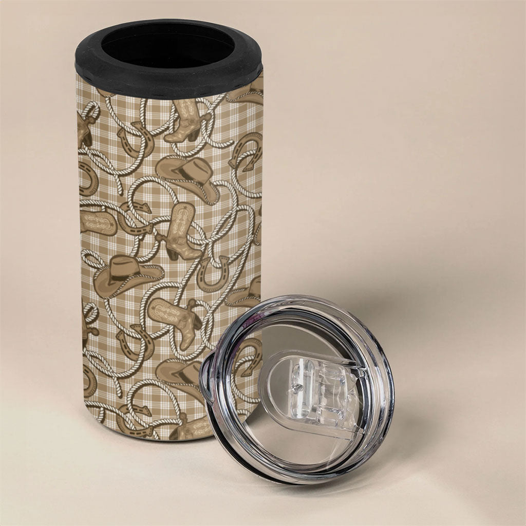 Beige Hawaii Palaka Cowboy 4 in 1 Can Cooler Tumbler Hawaiian Paniolo Festival Spirit LT19 - Polynesian Pride