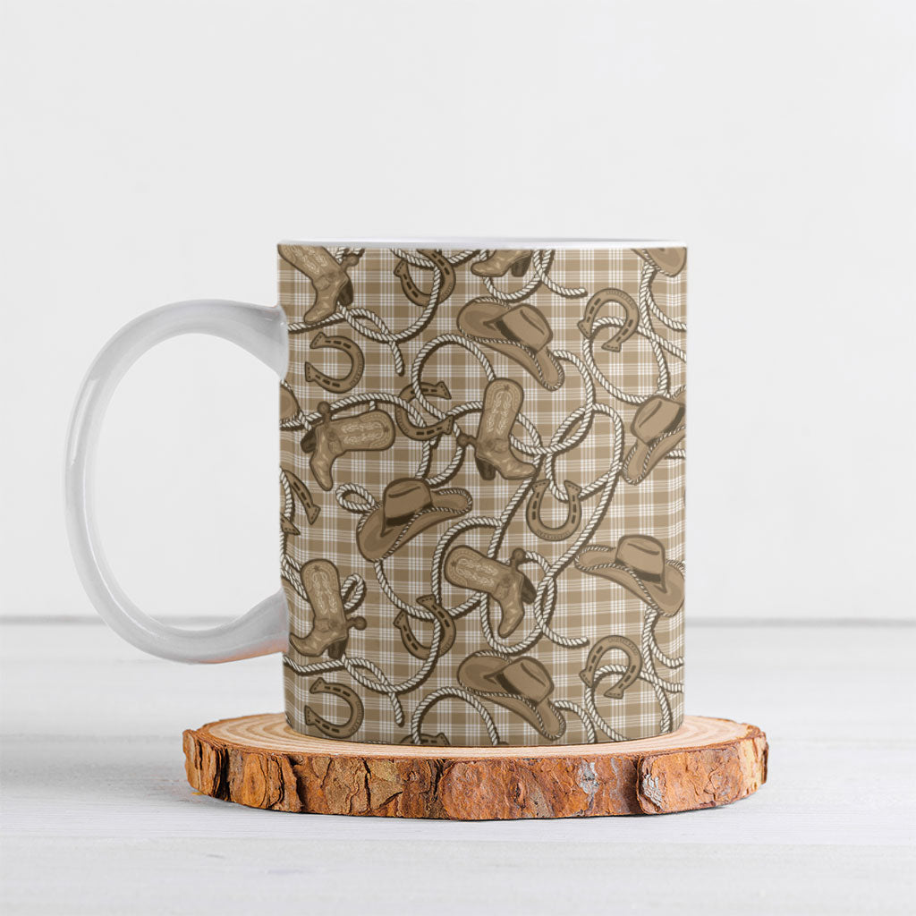 Beige Hawaii Palaka Cowboy Ceramic Mug Hawaiian Paniolo Festival Spirit LT19 Beige - Polynesian Pride