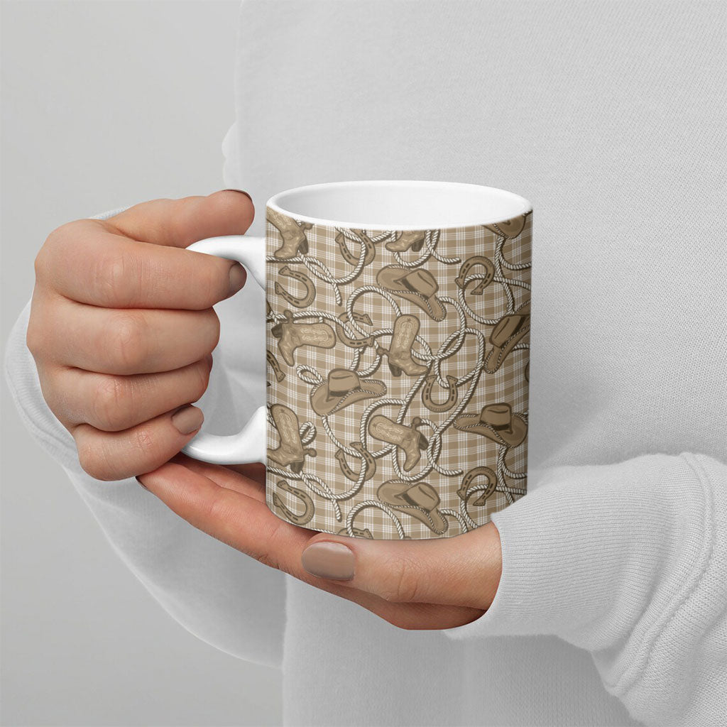 Beige Hawaii Palaka Cowboy Ceramic Mug Hawaiian Paniolo Festival Spirit LT19 - Polynesian Pride