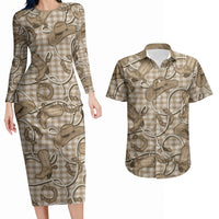 Beige Hawaii Palaka Cowboy Couples Matching Long Sleeve Bodycon Dress and Hawaiian Shirt Hawaiian Paniolo Festival Spirit LT19 Beige - Polynesian Pride