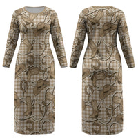 Beige Hawaii Palaka Cowboy Couples Matching Long Sleeve Bodycon Dress and Hawaiian Shirt Hawaiian Paniolo Festival Spirit LT19 - Polynesian Pride