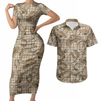 Beige Hawaii Palaka Cowboy Couples Matching Short Sleeve Bodycon Dress and Hawaiian Shirt Hawaiian Paniolo Festival Spirit LT19 Beige - Polynesian Pride