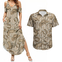 Beige Hawaii Palaka Cowboy Couples Matching Summer Maxi Dress and Hawaiian Shirt Hawaiian Paniolo Festival Spirit LT19 Beige - Polynesian Pride