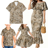 Beige Hawaii Palaka Cowboy Family Matching Mermaid Dress and Hawaiian Shirt Hawaiian Paniolo Festival Spirit LT19 - Polynesian Pride