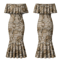 Beige Hawaii Palaka Cowboy Family Matching Mermaid Dress and Hawaiian Shirt Hawaiian Paniolo Festival Spirit LT19 Mom's Dress Beige - Polynesian Pride
