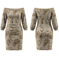 Beige Hawaii Palaka Cowboy Family Matching Off The Shoulder Long Sleeve Dress and Hawaiian Shirt Hawaiian Paniolo Festival Spirit LT19 Mom's Dress Beige - Polynesian Pride